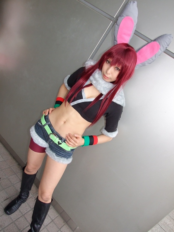 ari (model), shiwasu mina, getsumento heiki miina, photo (medium), animal ears, boots, breasts, cleavage, cosplay, cutoffs, fur trim, midriff, rabbit ears