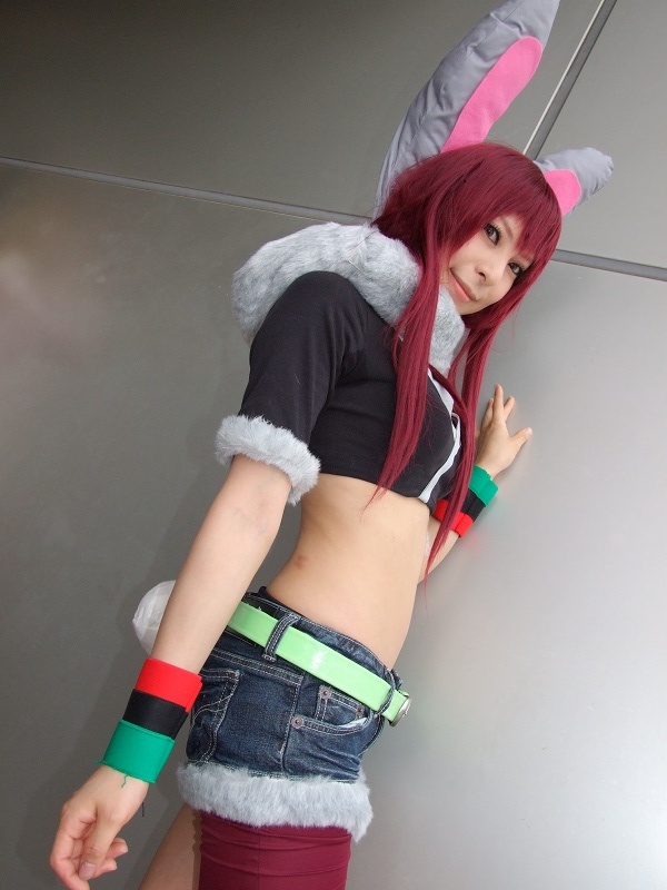 ari (model), shiwasu mina, getsumento heiki miina, photo (medium), animal ears, cosplay, cutoffs, fur trim, midriff, rabbit ears