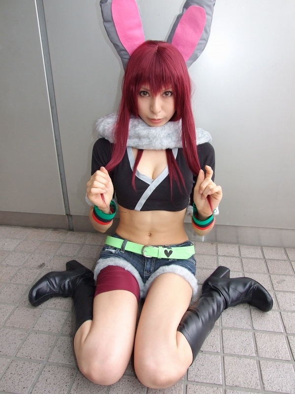 ari (model), shiwasu mina, getsumento heiki miina, photo (medium), animal ears, boots, breasts, cleavage, cosplay, cutoffs, fur trim, midriff, rabbit ears