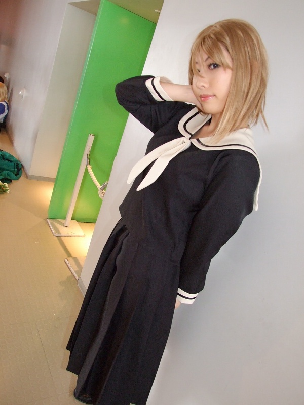 satou sei, maria-sama ga miteru, photo (medium), akoda yae, blonde hair, cosplay, school uniform, serafuku