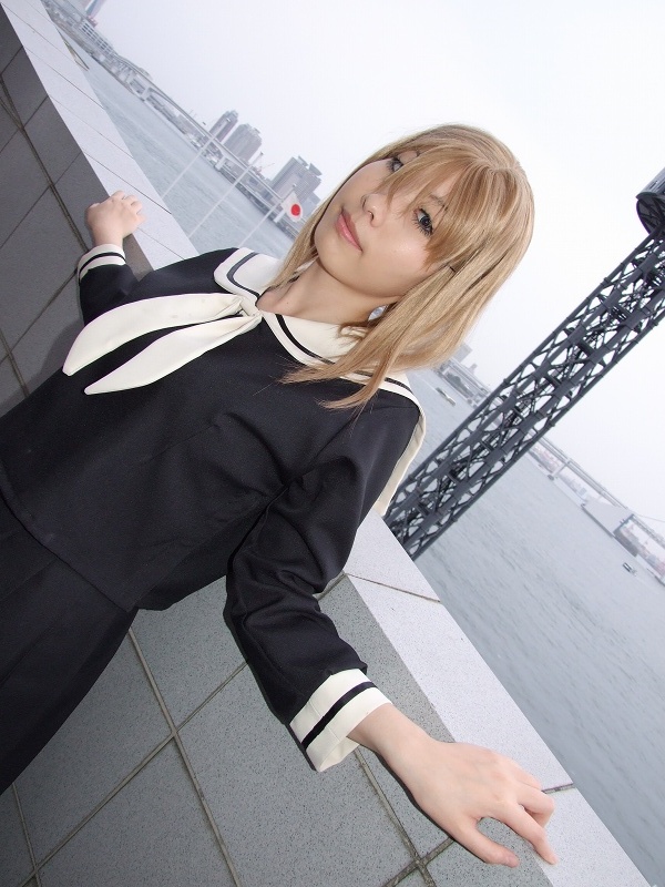 satou sei, maria-sama ga miteru, photo (medium), akoda yae, blonde hair, cosplay, school uniform, serafuku