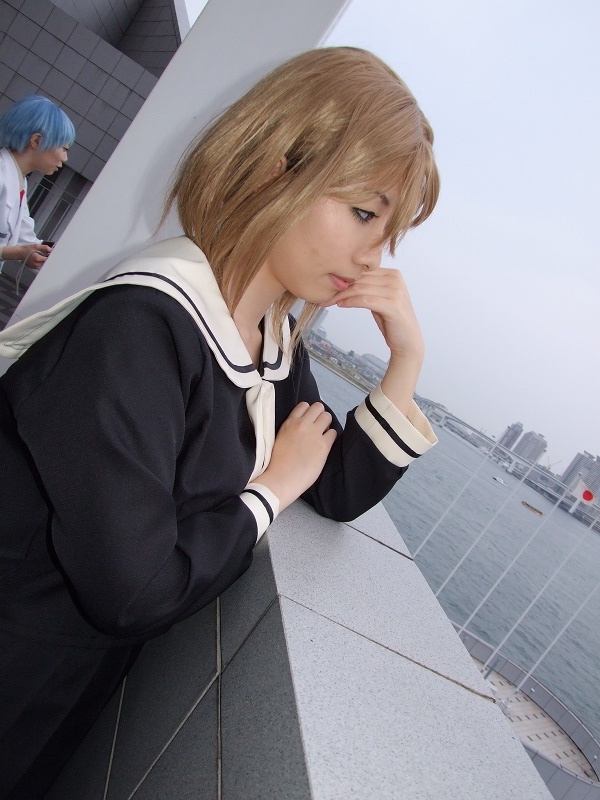 satou sei, maria-sama ga miteru, photo (medium), akoda yae, blonde hair, cosplay, school uniform, serafuku