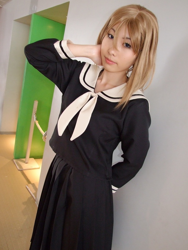 satou sei, maria-sama ga miteru, photo (medium), akoda yae, blonde hair, cosplay, school uniform, serafuku