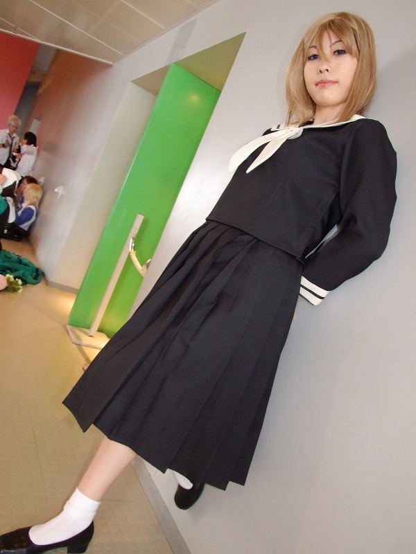 satou sei, maria-sama ga miteru, photo (medium), akoda yae, blonde hair, cosplay, school uniform, serafuku
