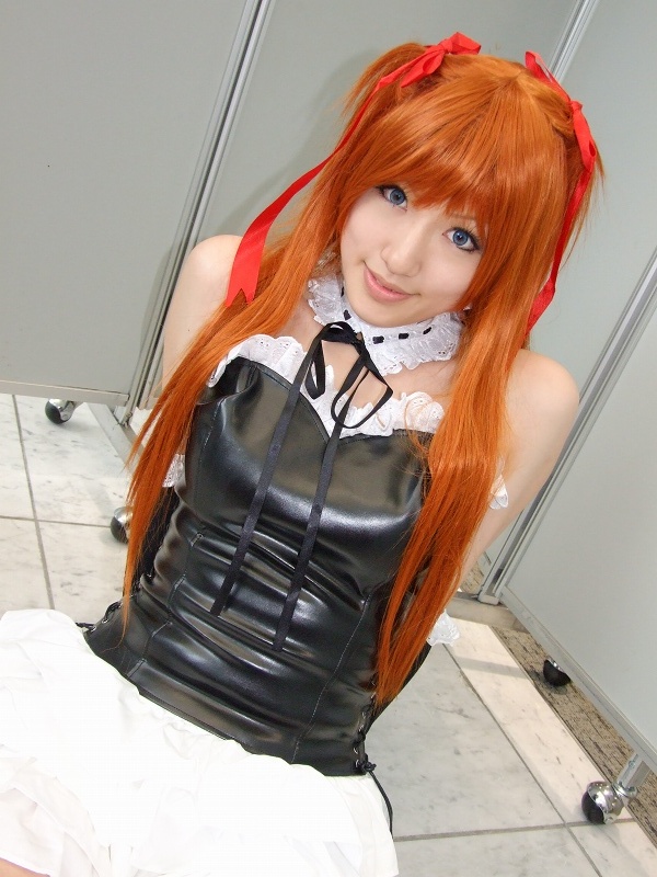 saya (cosplayer), neon genesis evangelion, photo (medium), 1girl, bustier, cosplay, elbow gloves, frills, gloves, hair ribbon, lingerie, ribbon, souryuu asuka langley (cosplay), twintails, underwear