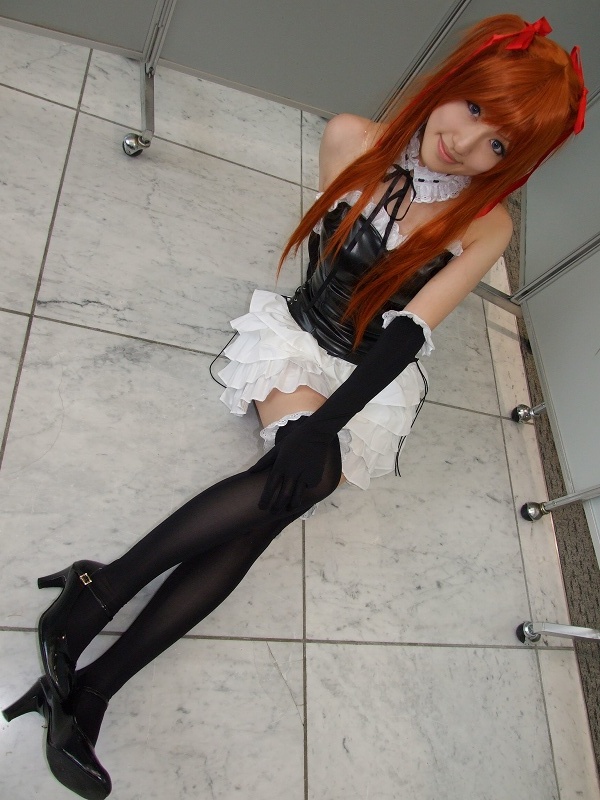saya (cosplayer), neon genesis evangelion, photo (medium), bustier, cosplay, elbow gloves, frills, gloves, hair ribbon, lingerie, ribbon, souryuu asuka langley (cosplay), thighhighs, twintails, underwear