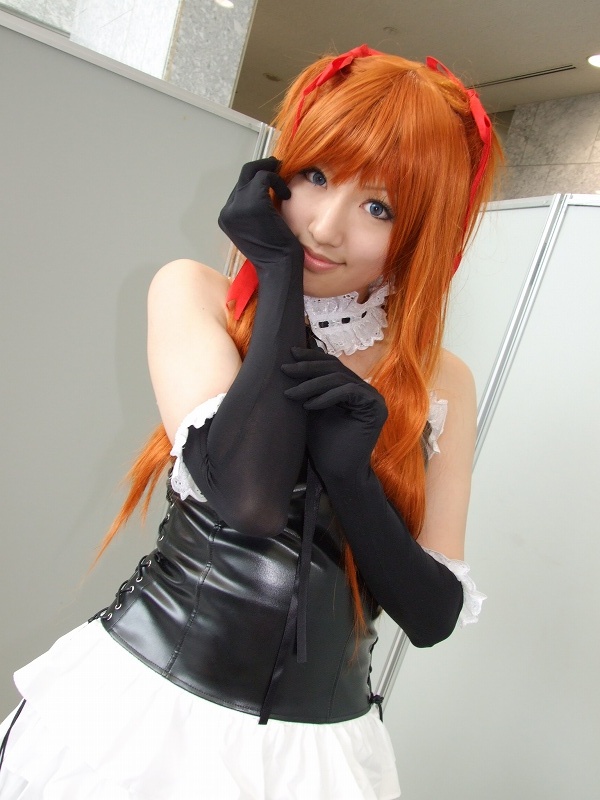 saya (cosplayer), neon genesis evangelion, photo (medium), 1girl, bustier, cosplay, elbow gloves, frills, gloves, hair ribbon, lingerie, ribbon, souryuu asuka langley (cosplay), twintails, underwear