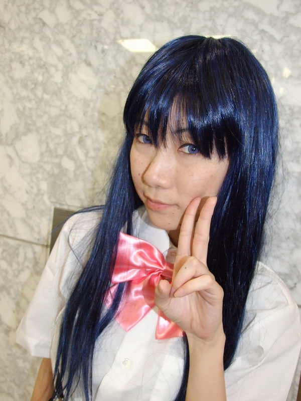 furude rika, higurashi no naku koro ni, photo (medium), aotsuki riku, blue hair, cosplay, school uniform, serafuku, suspenders