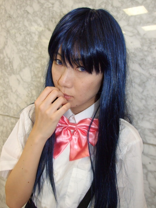 furude rika, higurashi no naku koro ni, photo (medium), aotsuki riku, blue hair, cosplay, school uniform, serafuku, suspenders
