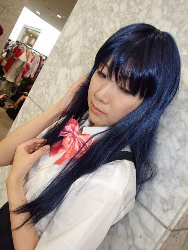 furude rika, higurashi no naku koro ni, photo (medium), aotsuki riku, blue hair, cosplay, school uniform, serafuku, suspenders