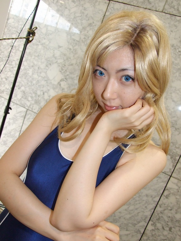 sachi (cosplayer), milly ashford, code geass, photo (medium), blonde hair, cosplay, one-piece swimsuit, school swimsuit, swimsuit