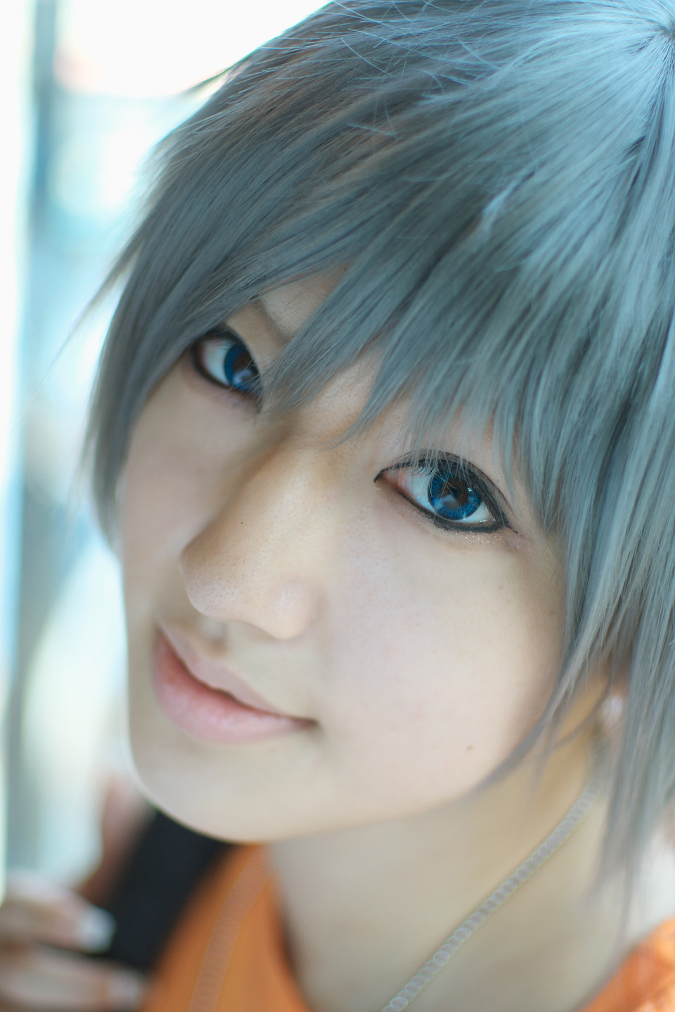 saya (cosplayer), akira (togainu no chi), togainu no chi, silver hair, highres, photo (medium), cosplay, dog tags