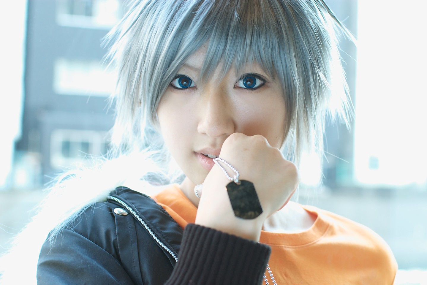 saya (cosplayer), akira (togainu no chi), togainu no chi, silver hair, photo (medium), cosplay, dog tags