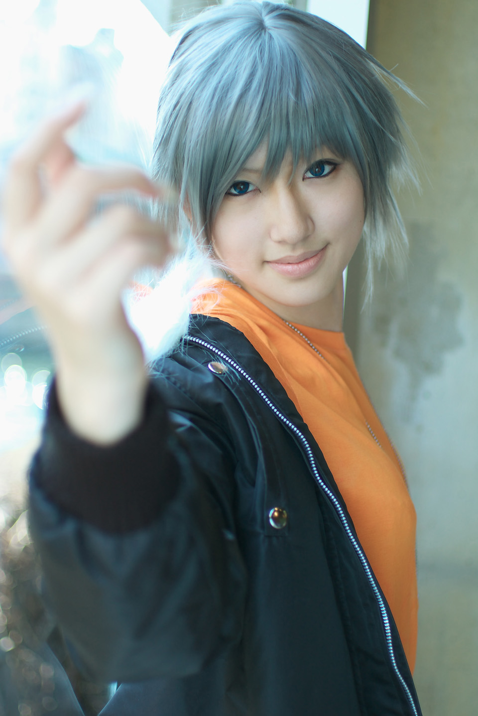 saya (cosplayer), akira (togainu no chi), togainu no chi, silver hair, highres, photo (medium), cosplay, dog tags