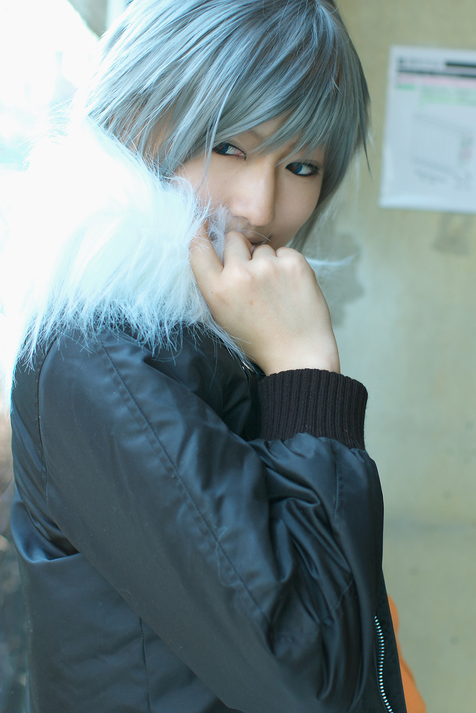 saya (cosplayer), akira (togainu no chi), togainu no chi, silver hair, highres, photo (medium), cosplay, dog tags