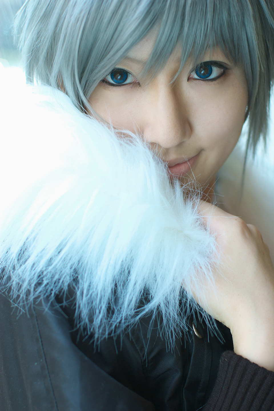 saya (cosplayer), akira (togainu no chi), togainu no chi, silver hair, highres, photo (medium), cosplay, dog tags