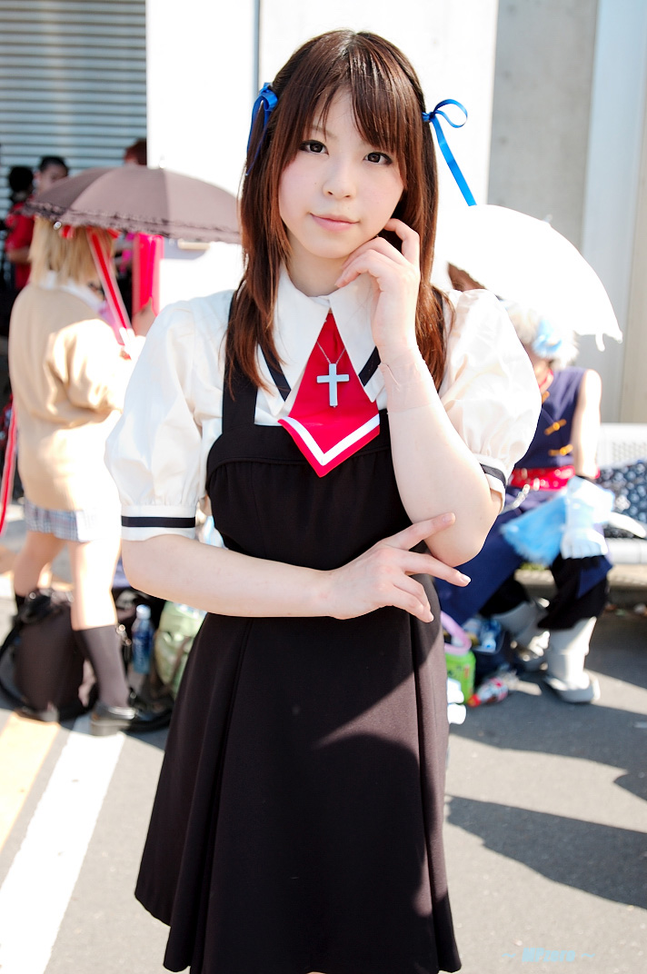 katou mari, toono minagi, air (visual novel), photo (medium), cosplay, hair ribbon, ribbon, school uniform, serafuku