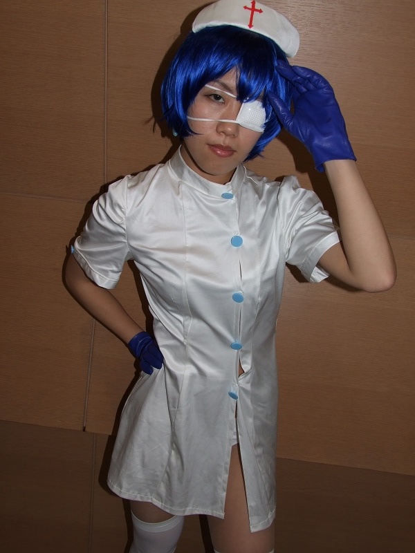 ryomou shimei, ikkitousen, photo (medium), cosplay, eyepatch, gloves, nurse, ryomou shimei (cosplay), sakura marimo, thighhighs