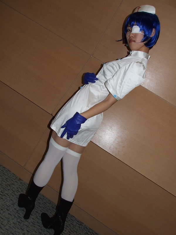 ryomou shimei, ikkitousen, photo (medium), boots, cosplay, eyepatch, gloves, nurse, ryomou shimei (cosplay), sakura marimo, thighhighs