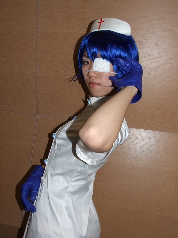 ryomou shimei, ikkitousen, photo (medium), cosplay, eyepatch, gloves, nurse, ryomou shimei (cosplay), sakura marimo, thighhighs