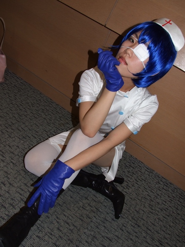 ryomou shimei, ikkitousen, photo (medium), boots, cosplay, eyepatch, gloves, nurse, ryomou shimei (cosplay), sakura marimo, thighhighs