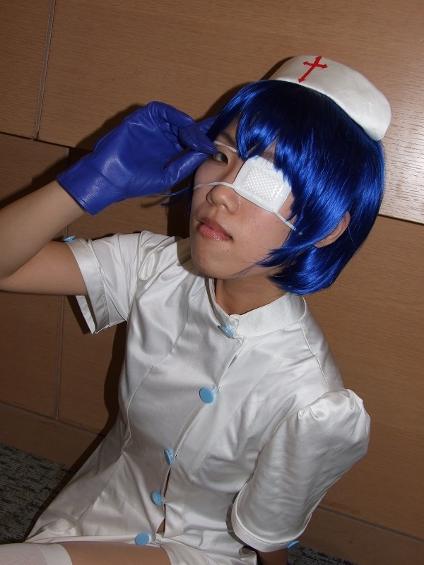ryomou shimei, ikkitousen, photo (medium), cosplay, eyepatch, gloves, nurse, ryomou shimei (cosplay), sakura marimo, thighhighs