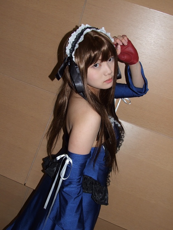 momo, kan'u unchou, ikkitousen, photo (medium), apron, boots, cosplay, gloves, hair ribbon, maid, maid apron, panties, ribbon, underwear