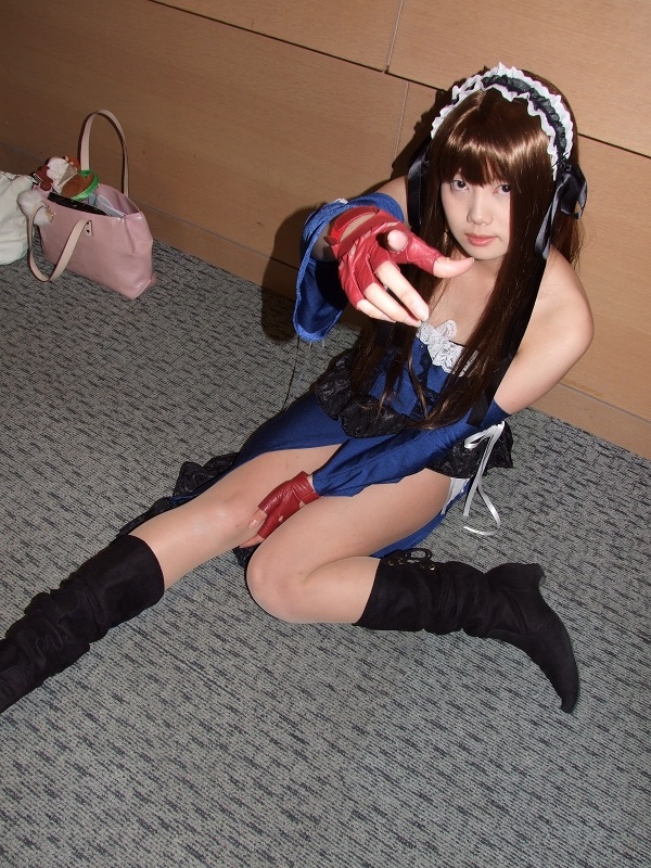 momo, kan'u unchou, ikkitousen, photo (medium), apron, boots, cosplay, gloves, hair ribbon, maid, maid apron, panties, ribbon, underwear
