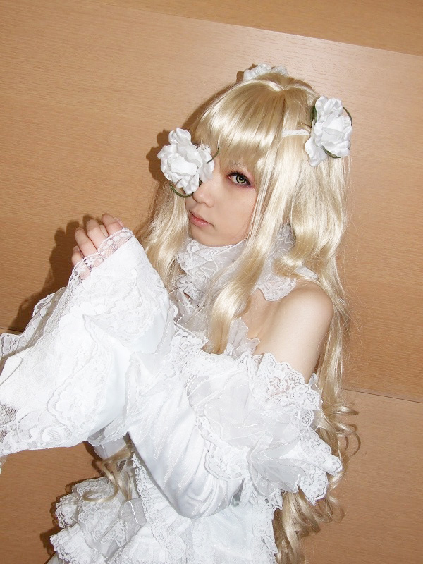 houtou singi (model), kirakishou, rozen maiden, photo (medium), blonde hair, cosplay, dress, eyepatch, flower, frills