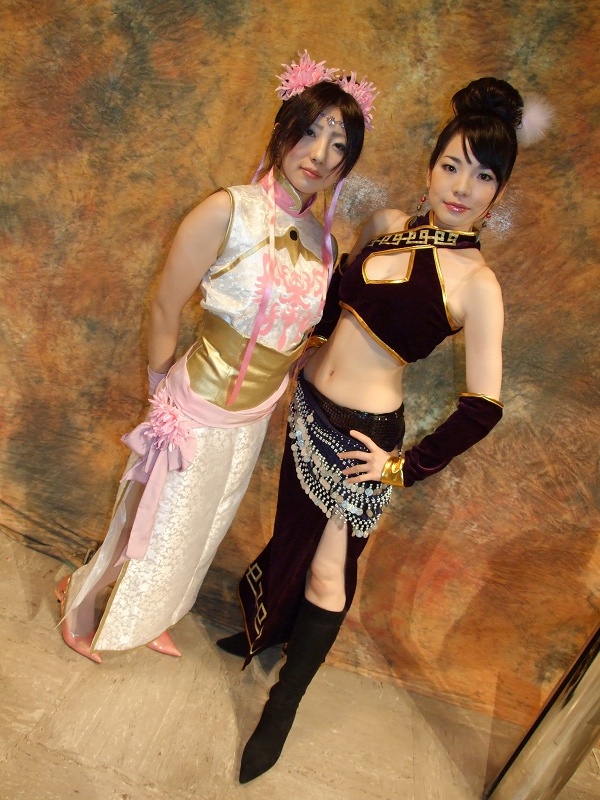 amane, diao chan, zhen ji, shin sangoku musou, photo (medium), boots, china dress, chinese clothes, cosplay, dress, flower, hair ribbon, midriff, ribbon