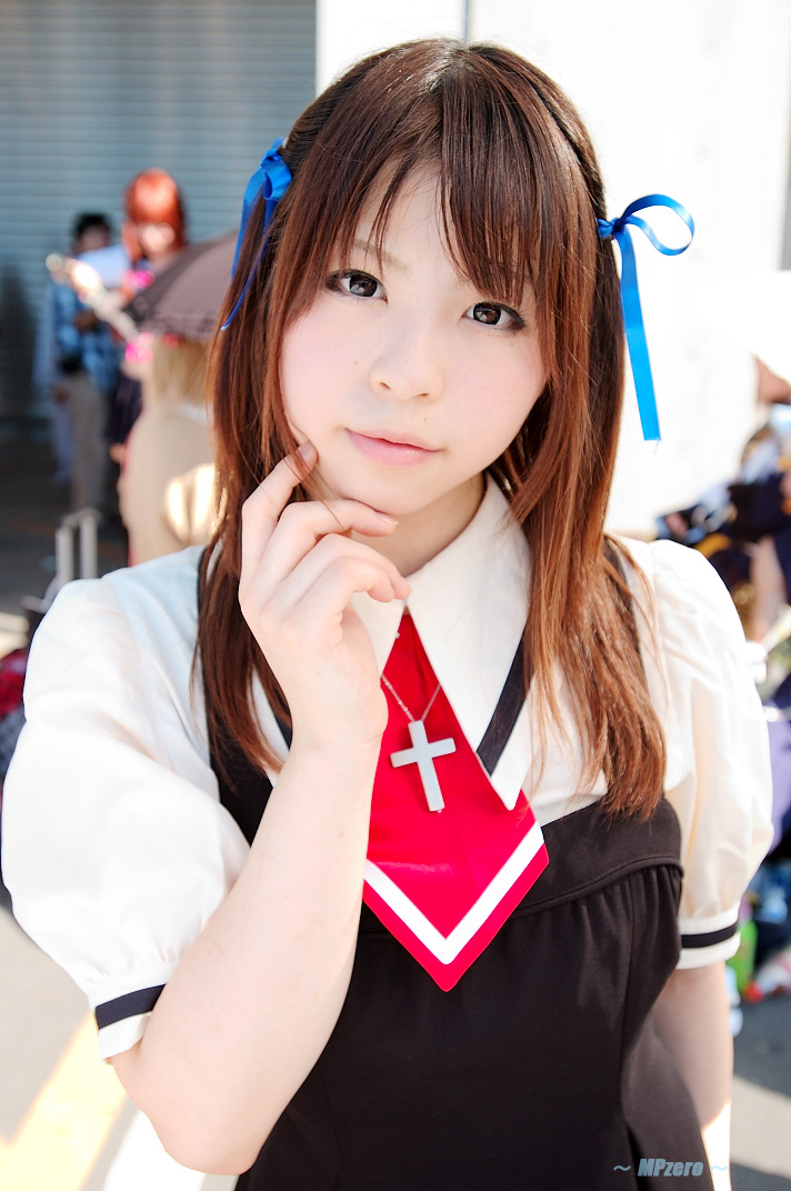 katou mari, toono minagi, air (visual novel), photo (medium), cosplay, hair ribbon, ribbon, school uniform, serafuku