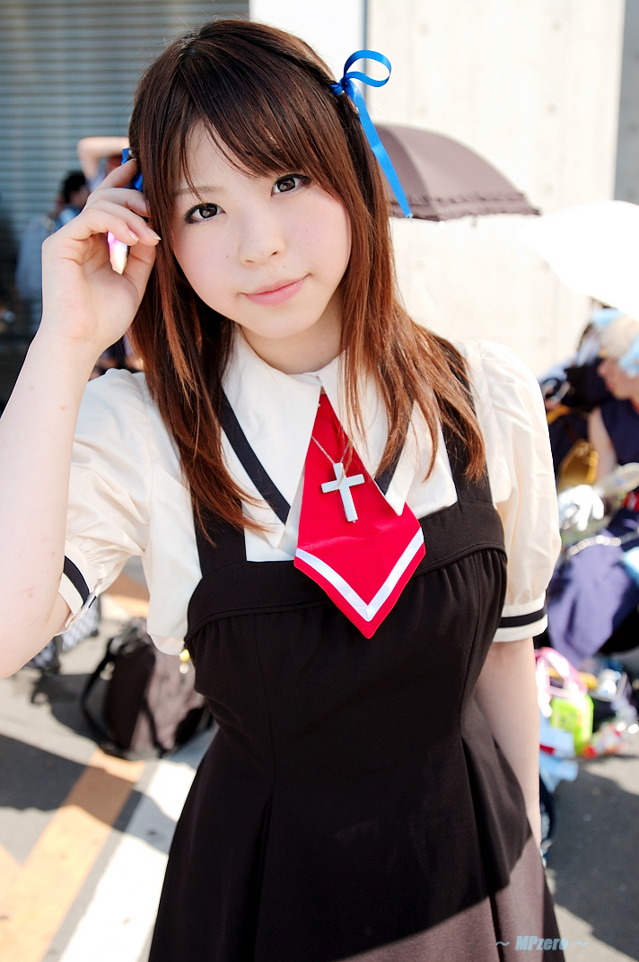 katou mari, toono minagi, air (visual novel), photo (medium), cosplay, hair ribbon, ribbon, school uniform, serafuku