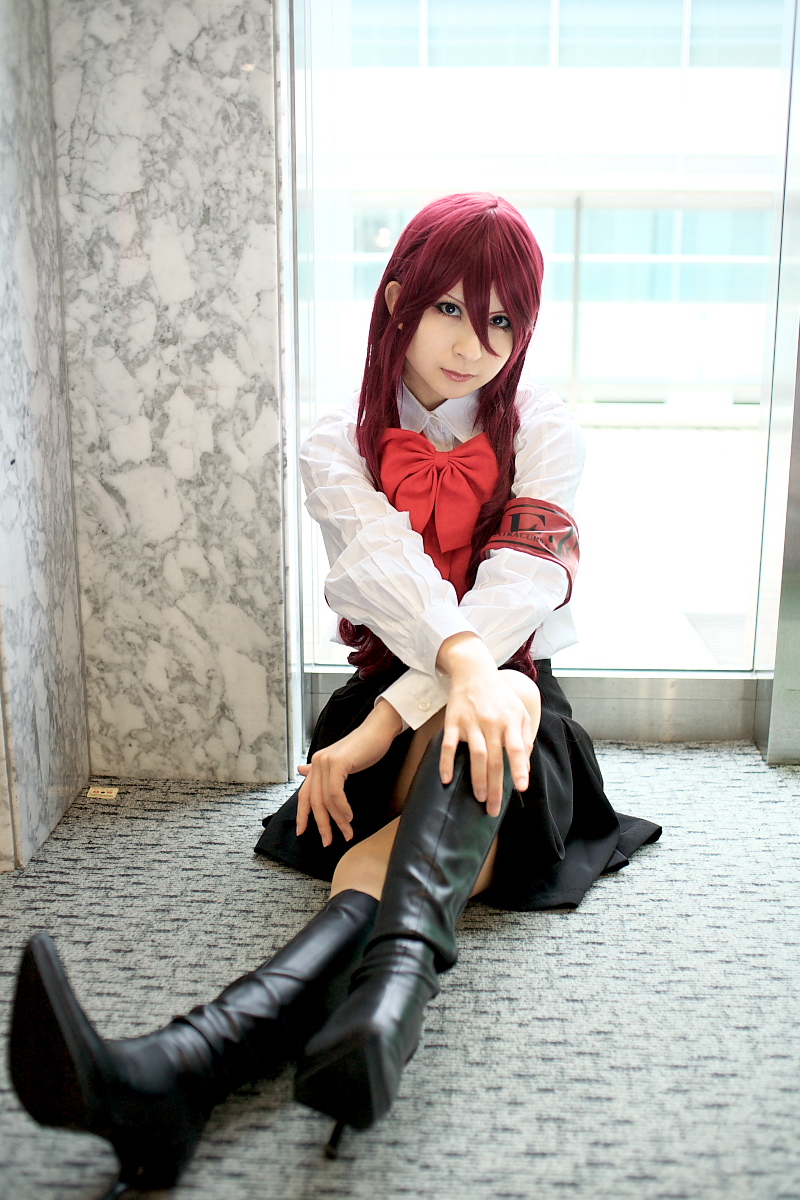 kirijou mitsuru, atlus, persona, persona 3, highres, photo (medium), armband, boots, cosplay, kaminariko, red hair, school uniform, serafuku