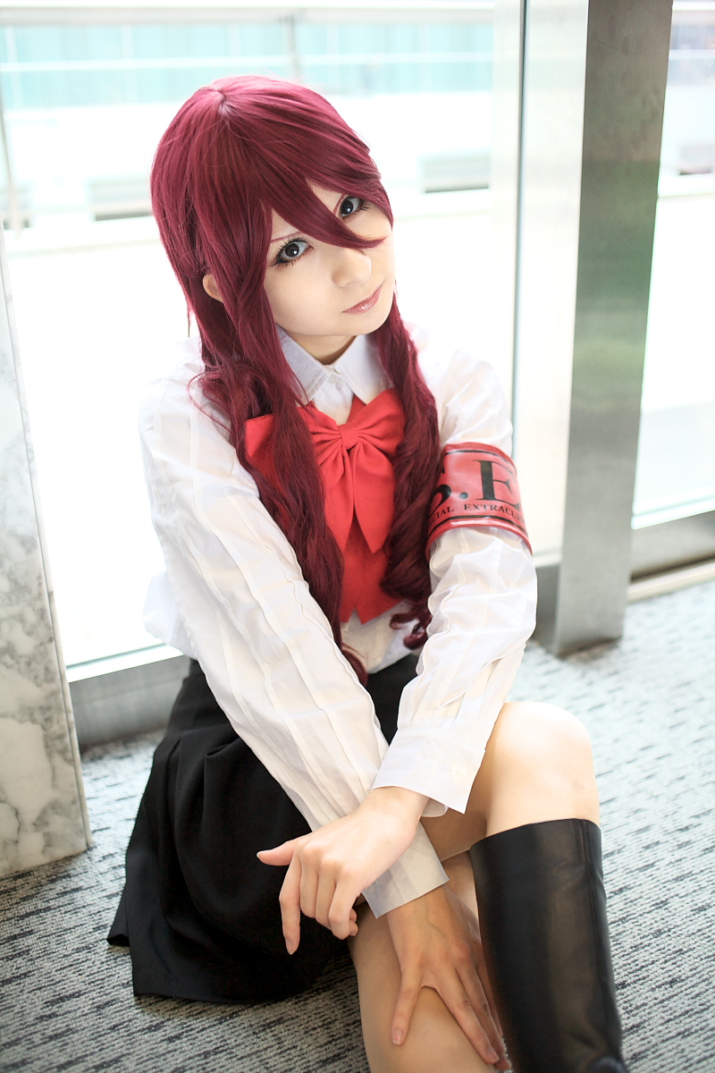 kirijou mitsuru, atlus, persona, persona 3, highres, photo (medium), armband, boots, cosplay, kaminariko, red hair, school uniform, serafuku