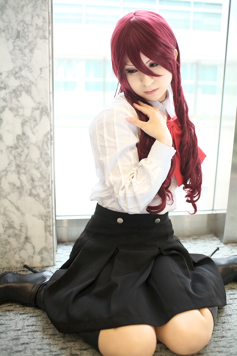 kirijou mitsuru, atlus, persona, persona 3, highres, photo (medium), armband, boots, cosplay, kaminariko, red hair, school uniform, serafuku