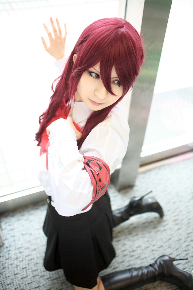kirijou mitsuru, atlus, persona, persona 3, highres, photo (medium), armband, boots, cosplay, kaminariko, red hair, school uniform, serafuku