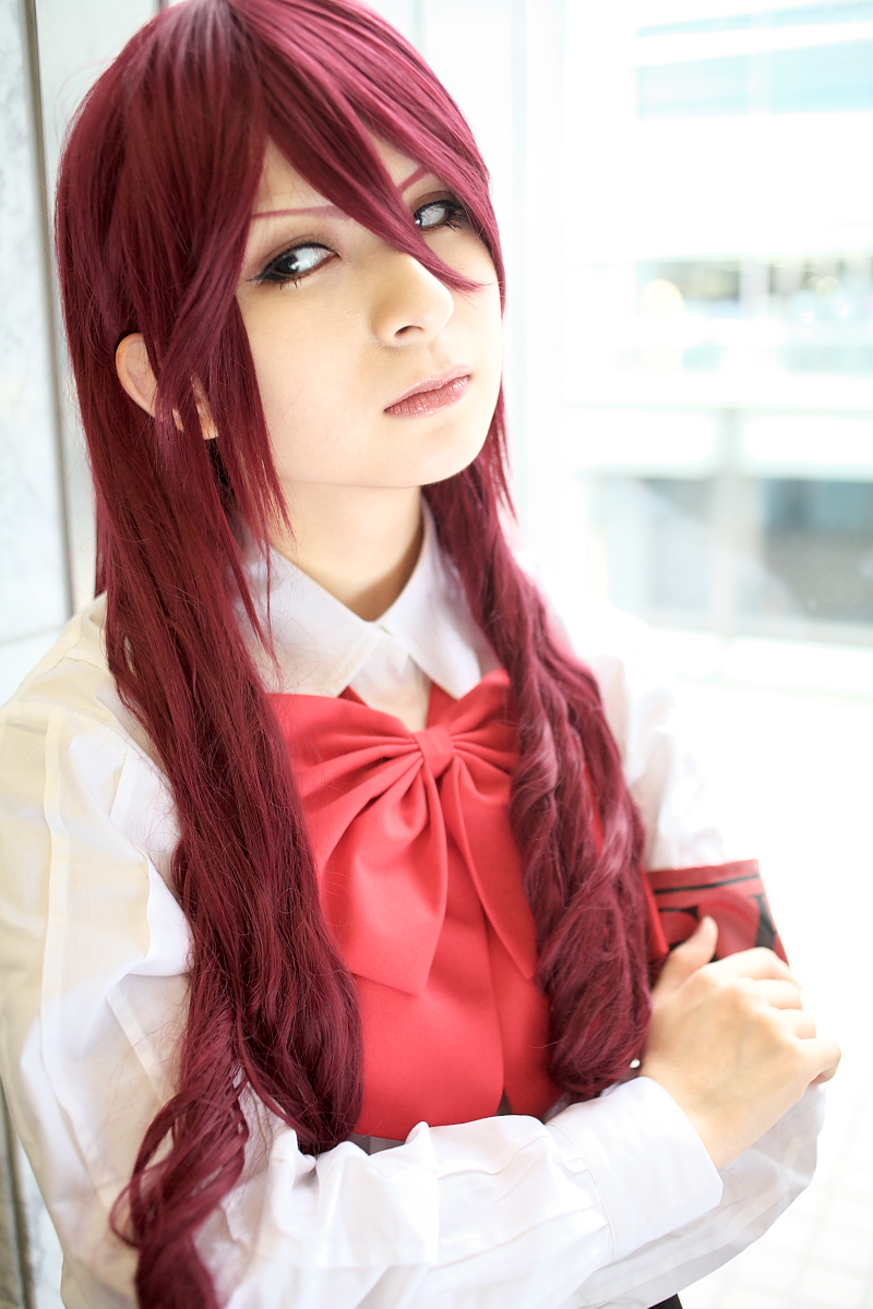 kirijou mitsuru, atlus, persona, persona 3, highres, photo (medium), armband, cosplay, kaminariko, red hair, school uniform, serafuku
