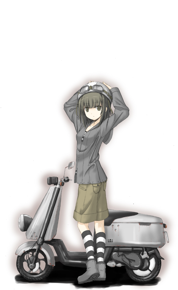 nabeshima tetsuhiro, yamaha c3, yamaha vox, yamaha, vehicle, 1girl, female focus, helmet, motor vehicle, scooter, shorts, solo