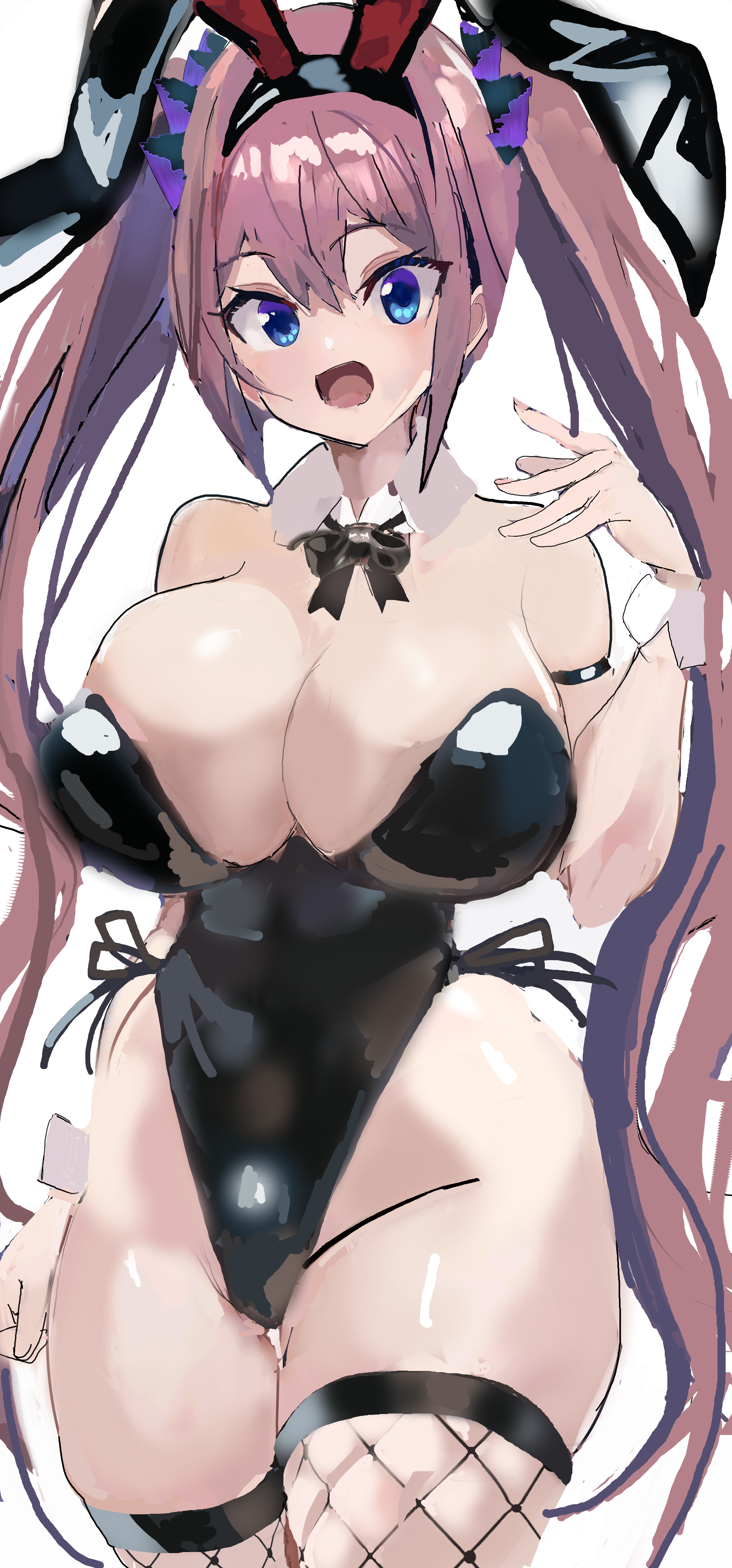 suzunooto shirasu, himekaidou hatate, touhou, absurdres, highres, 1girl, breasts, brown hair, leotard, long hair, playboy bunny