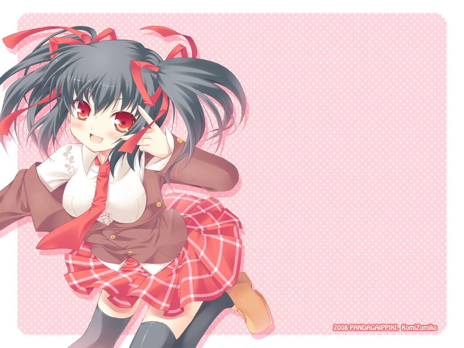 komi zumiko, highres, long hair, red eyes, school uniform, serafuku, solo, thighhighs, twintails, zettai ryouiki