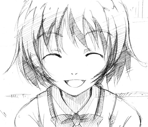 gofu, kaminagi ryouko, zegapain, lowres, traditional media, 00s, greyscale, monochrome, sketch, solo