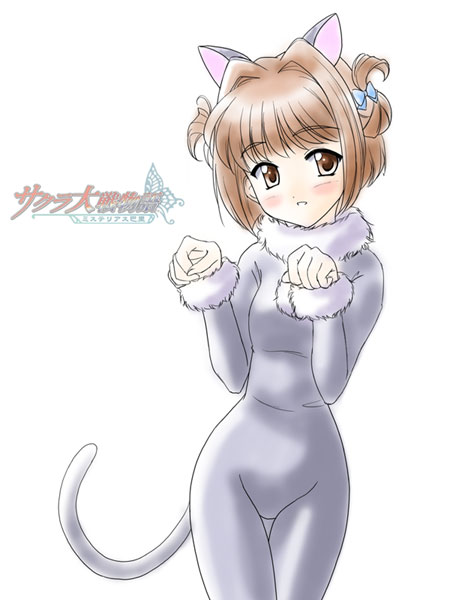 masakichi (crossroad), akechi miki, sakura taisen, sakura taisen iii, 00s, animal ears, brown hair, cat ears, catsuit, solo, twintails