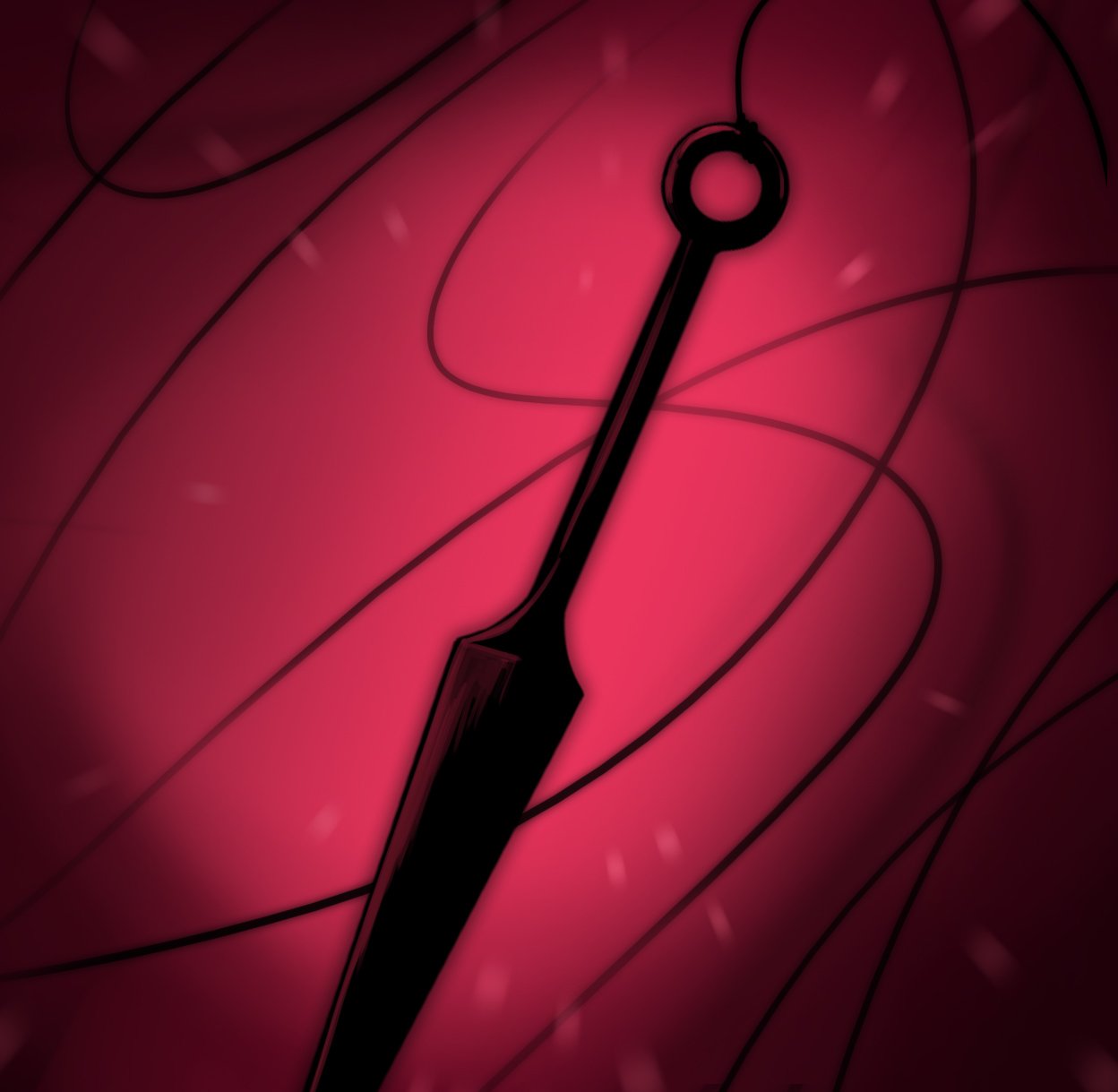 hollow knight, hollow knight: silksong, highres, official art, ari gibson, nail (hollow knight), needle (hollow knight), red background, string, thread, weapon