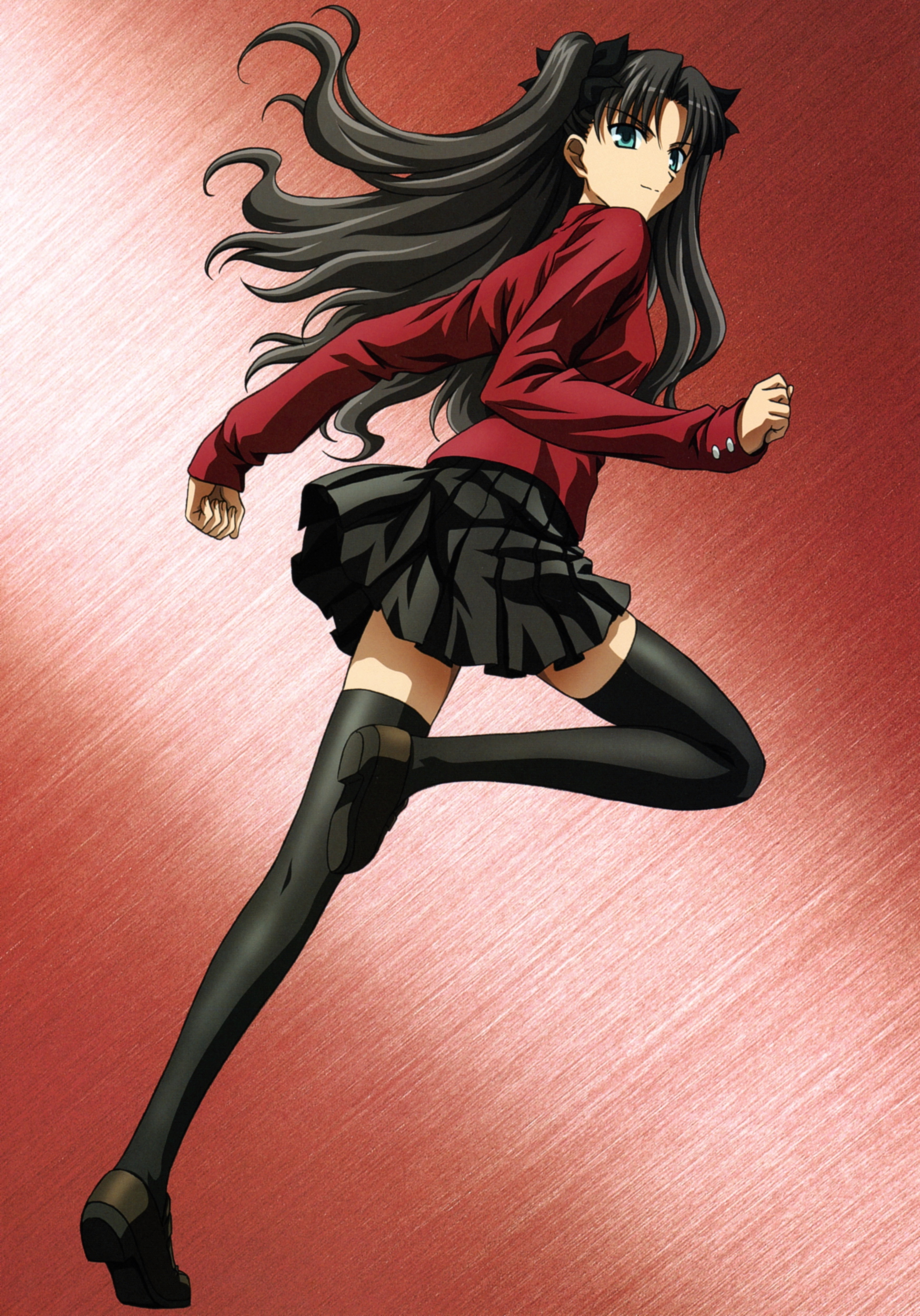 tohsaka rin, fate/stay night, fate (series), absurdres, highres, 00s, 1girl, black thighhighs, female focus, long legs, solo, thighhighs, zettai ryouiki
