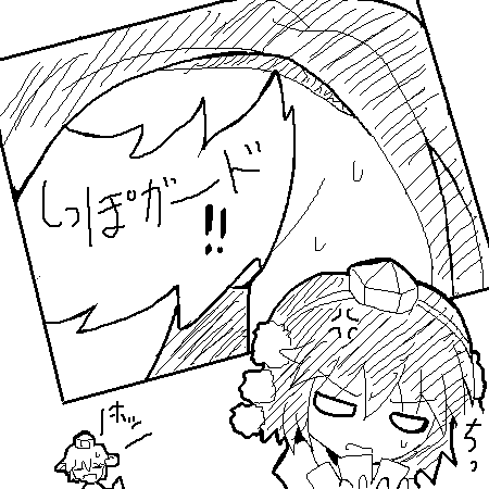 inubashiri momiji, shameimaru aya, touhou, lowres, 2girls, female focus, greyscale, hat, monochrome, multiple girls
