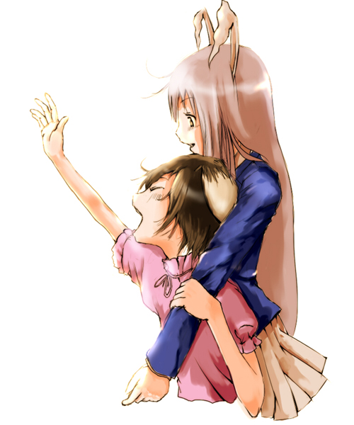 yae (mono110), inaba tewi, reisen udongein inaba, touhou, bad id, bad pixiv id, 2girls, animal ears, female focus, multiple girls, rabbit ears, simple background, upper body, white background