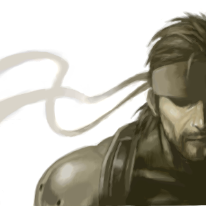iroquois pliskin, solid snake, konami, metal gear (series), metal gear solid 2: sons of liberty, lowres, 1boy, bandana, beard, facial hair, male focus, oekaki, solo, white background