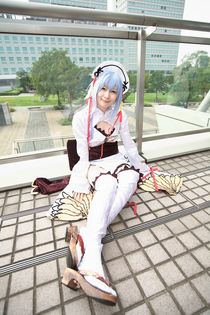 zhao yun, highres, photo (medium), cosplay, koi hime musou, sandals, takanashi sonoko, thighhighs