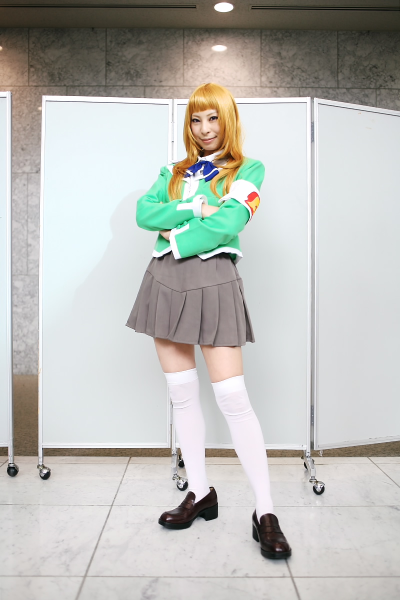 ari (model), suzushiro haruka, my-hime, highres, photo (medium), armband, blonde hair, cosplay, school uniform, serafuku, thighhighs