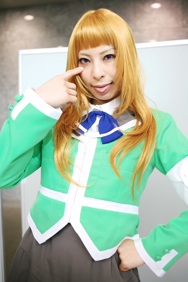 ari (model), suzushiro haruka, my-hime, highres, photo (medium), armband, blonde hair, cosplay, school uniform, serafuku